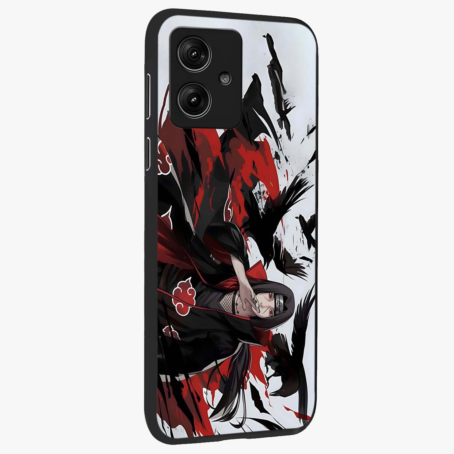 Crimson Crow Illusion Glass Case upright view showcasing striking crow illusion artwork with intense crimson theme.