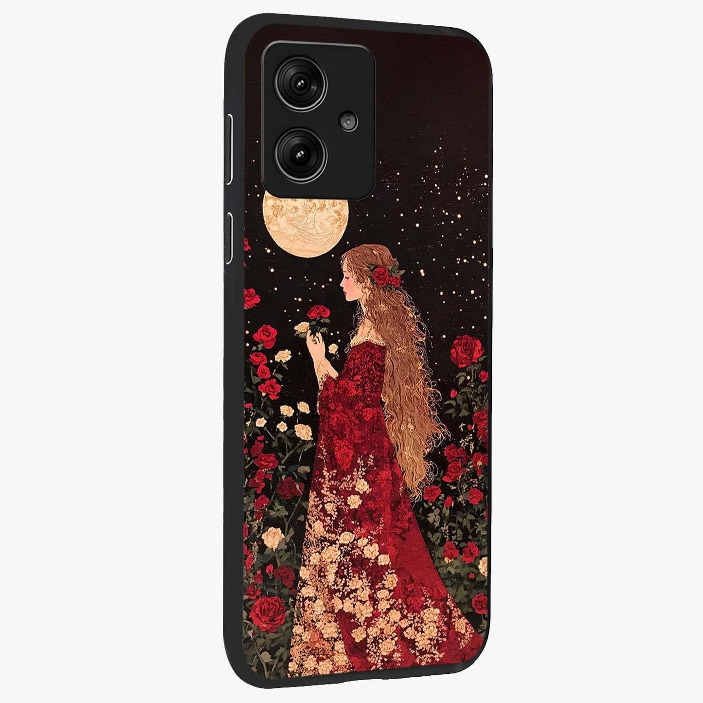 Crimson Dreams Glass Case upright view showcasing dreamy red toned artwork with modern aesthetic style.