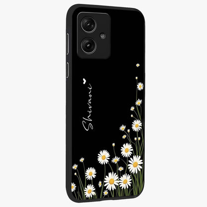Daisy Cascade Custom Name Glass Case upright view showcasing elegant floral cascade design with personalized aesthetic.