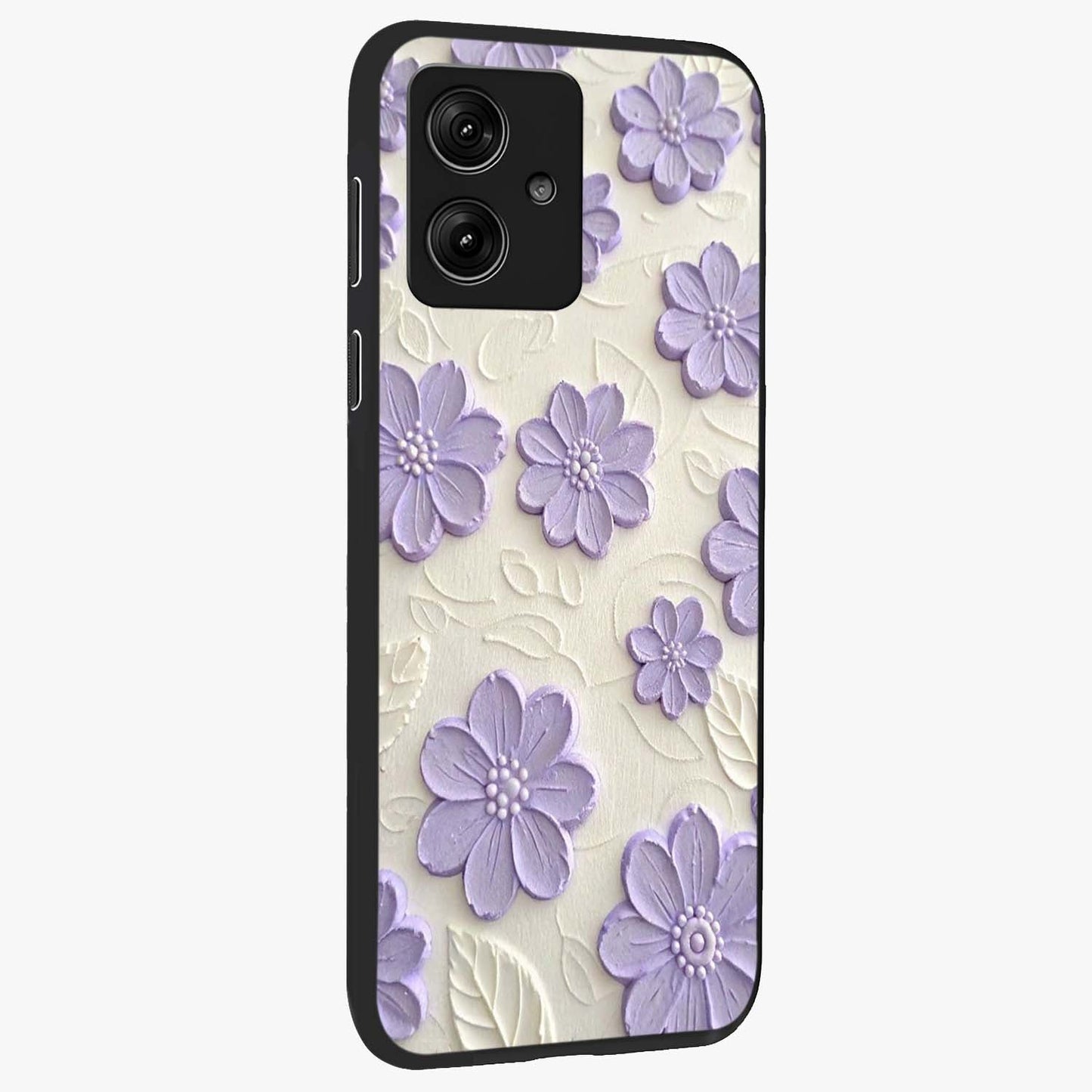 Floral Wall Art With Purple Flowers Glass Case upright view showcasing elegant purple flower artwork with decorative floral theme.