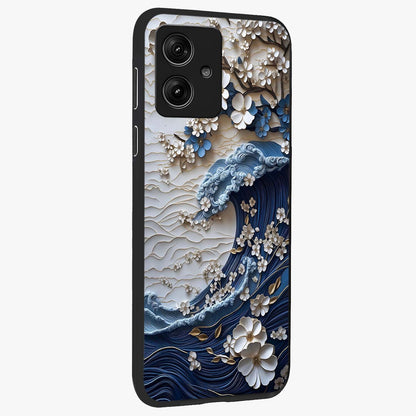 Floral Wave Origami Glass Case upright view showcasing creative floral origami artwork with artistic decorative theme.