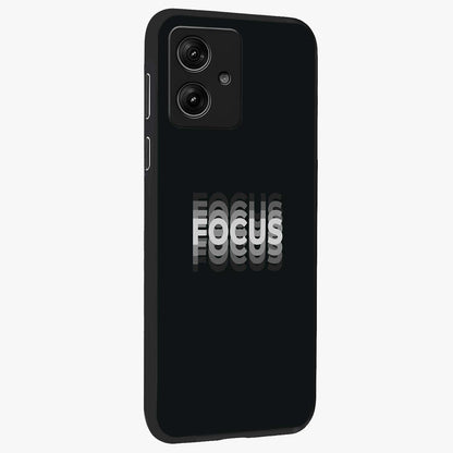 Focus Mode On Glass Case upright view showcasing strong typography statement with sleek motivational theme.
