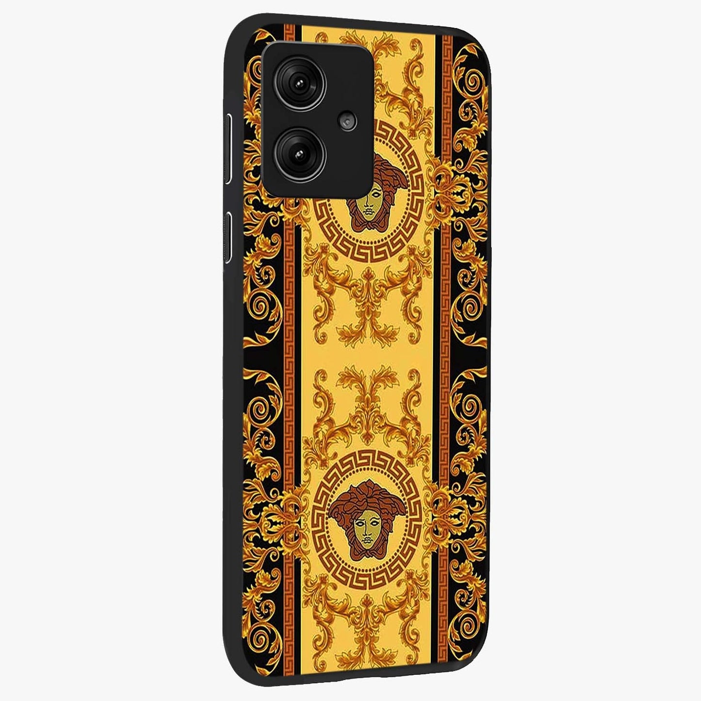 Golden Lotus Glow Glass Case upright view showcasing luminous lotus artwork with peaceful divine theme.