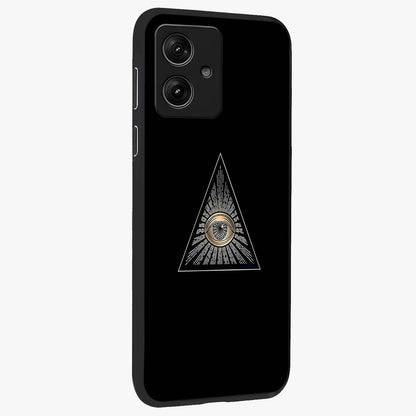 Illuminati Evil Glass Case upright view showcasing striking illuminati artwork with mysterious symbolic theme.