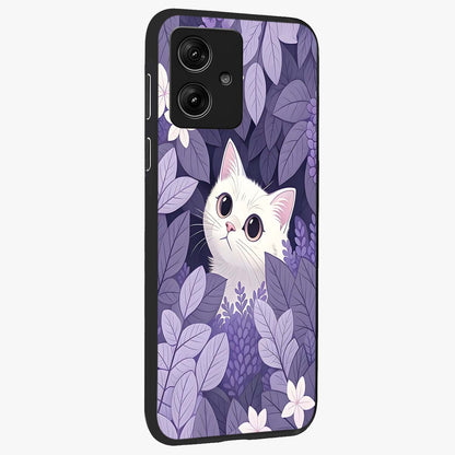 Lilac Hide Peek Cat Glass Case upright view showcasing charming cat artwork with adorable peek theme.