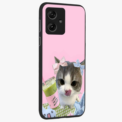 Love Matcha Cat Glass Case upright view showcasing adorable cat artwork with charming matcha themed design.