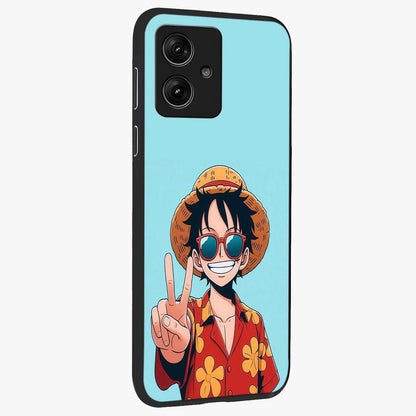 Luffy Summer Anime Vibe Glass Case upright view showcasing dynamic anime artwork with bright adventurous theme.