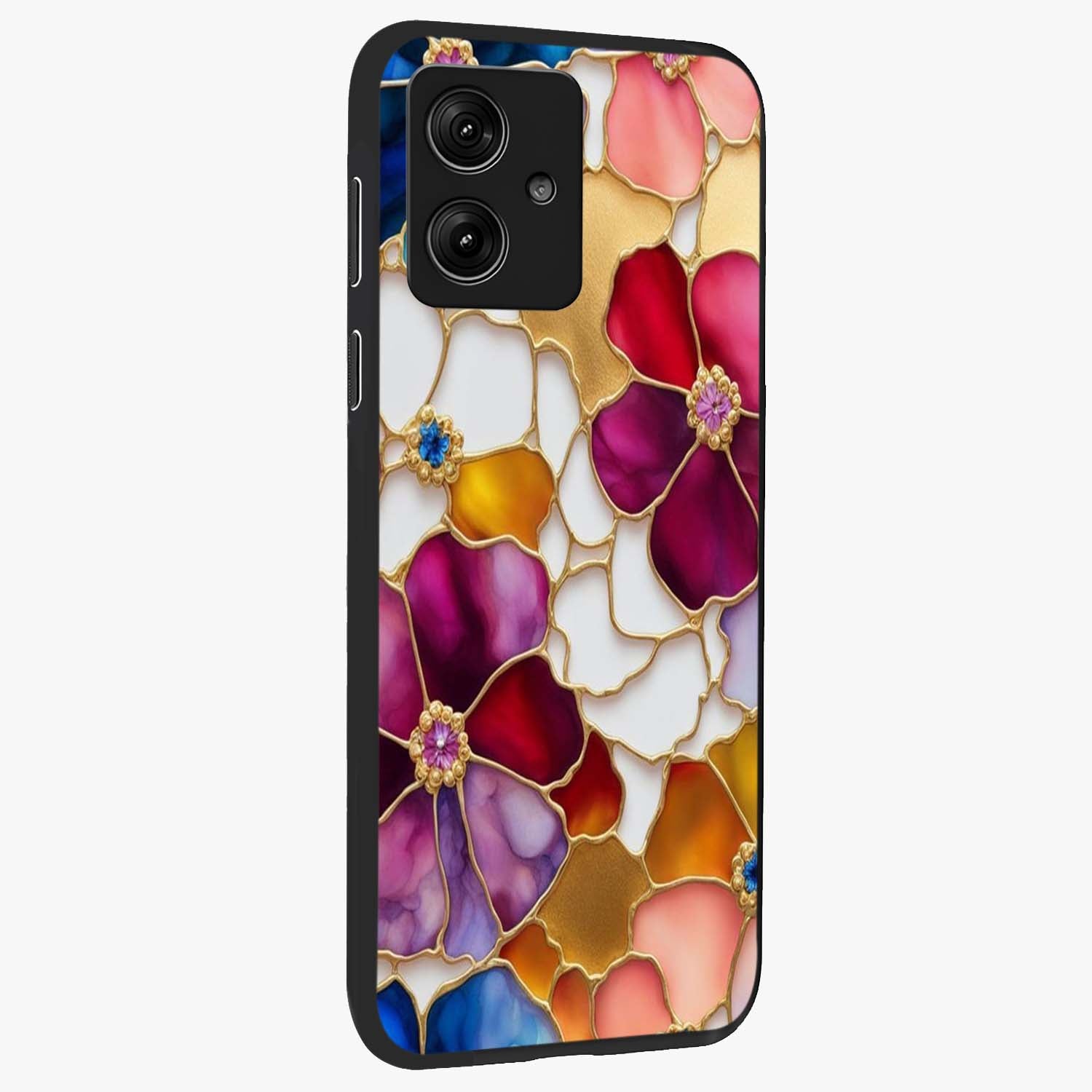 Marble Flower Pattern Glass Case upright view showcasing decorative marble flower artwork with refined style.