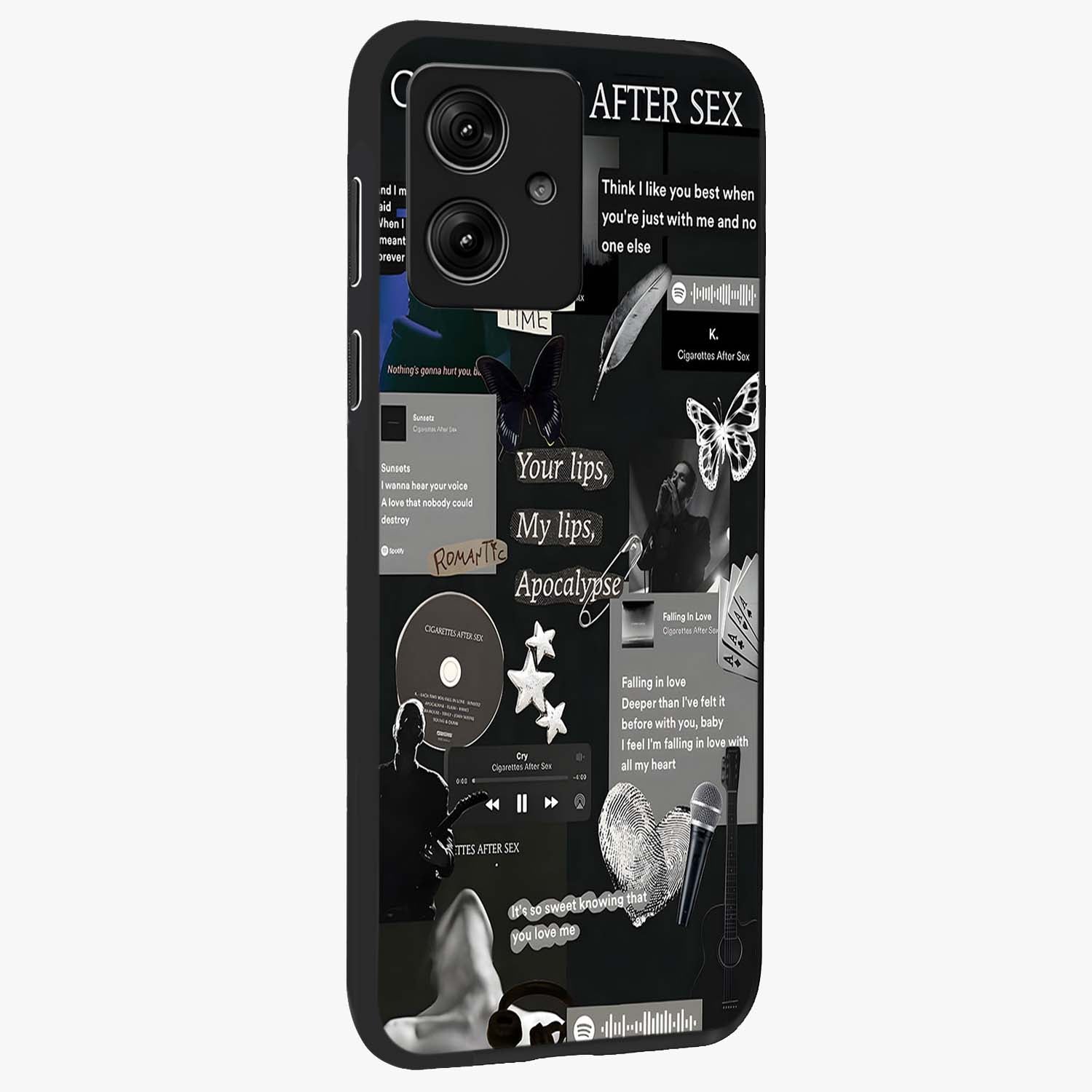 Midnight Love Echo Glass Case upright view showcasing expressive romantic artwork with dreamy midnight theme.
