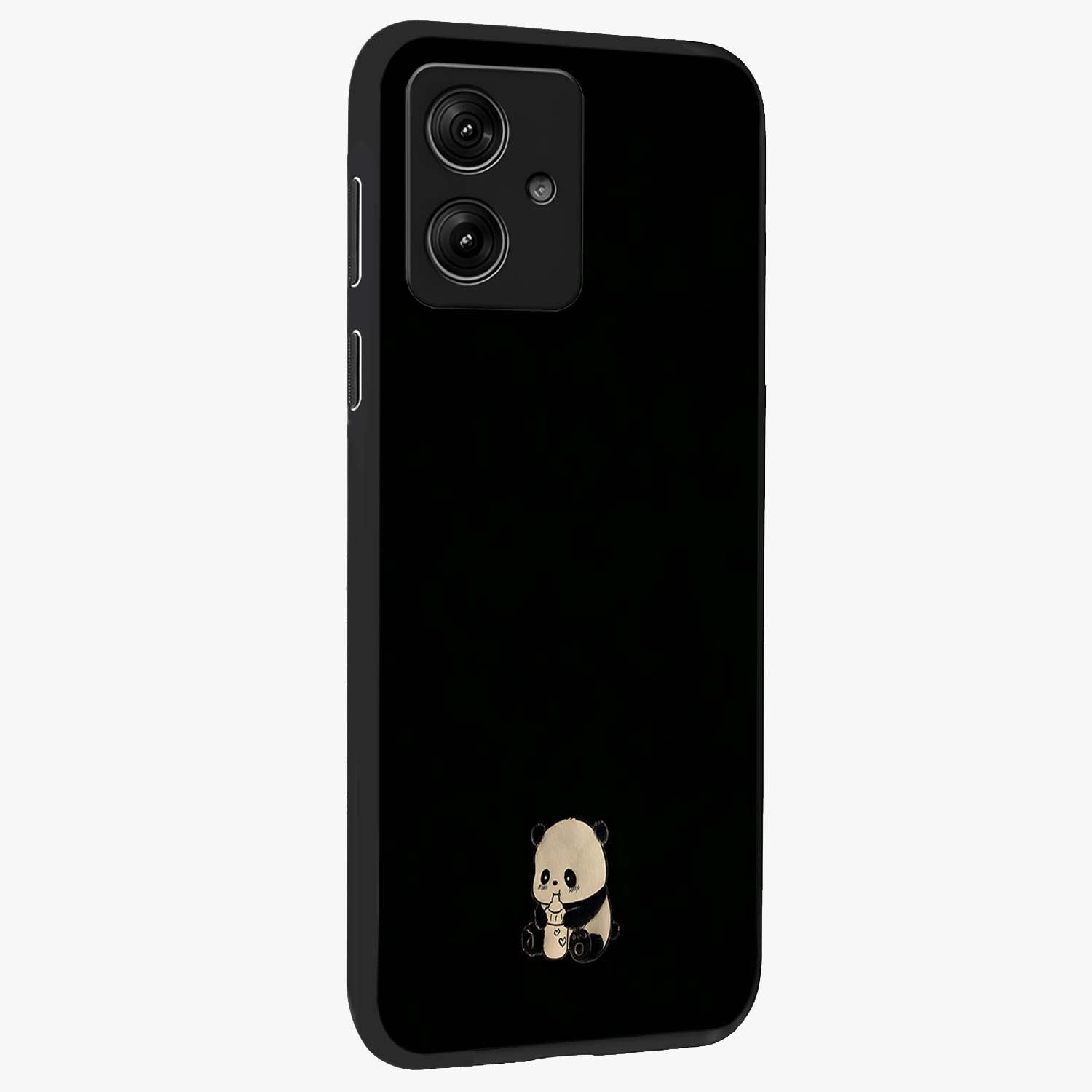 Midnight Panda Love Glass Case upright view showcasing charming panda artwork with playful romantic theme.