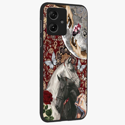 Moonlit Royal Stallion Glass Case upright view showcasing dramatic horse artwork with glowing moon themed design.