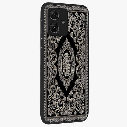 Noir Bloom Elegance Glass Case upright view showcasing graceful floral artwork with luxurious dark theme.