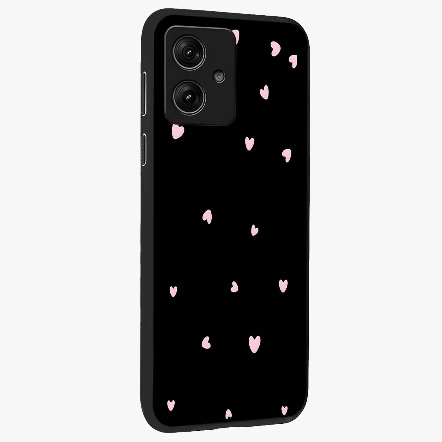 Pink Love Drops Glass Case upright view showcasing charming heart drop artwork with romantic playful theme.