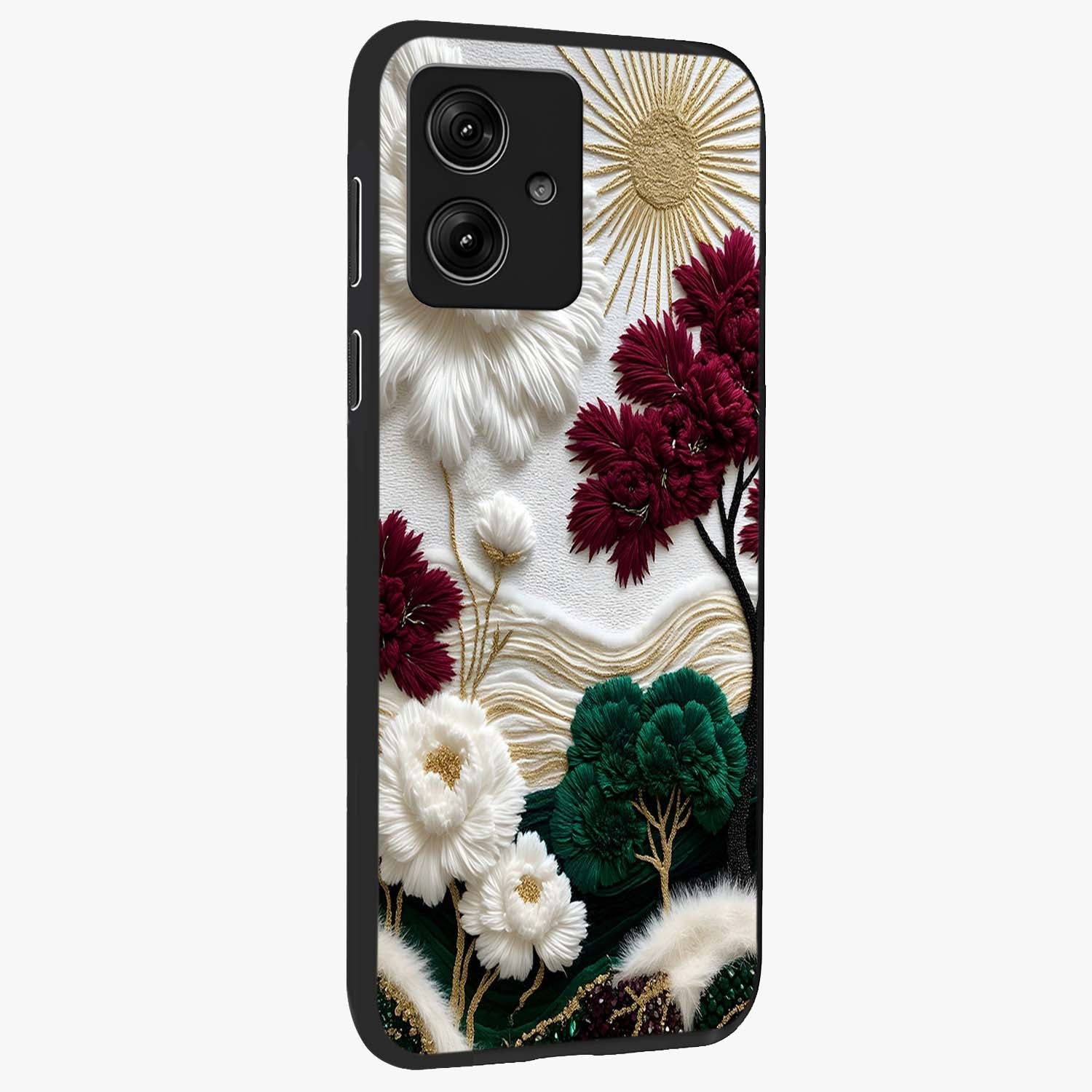 Radiant Bloom Elegance Glass Case upright view showcasing decorative flower artwork with refined botanical theme.
