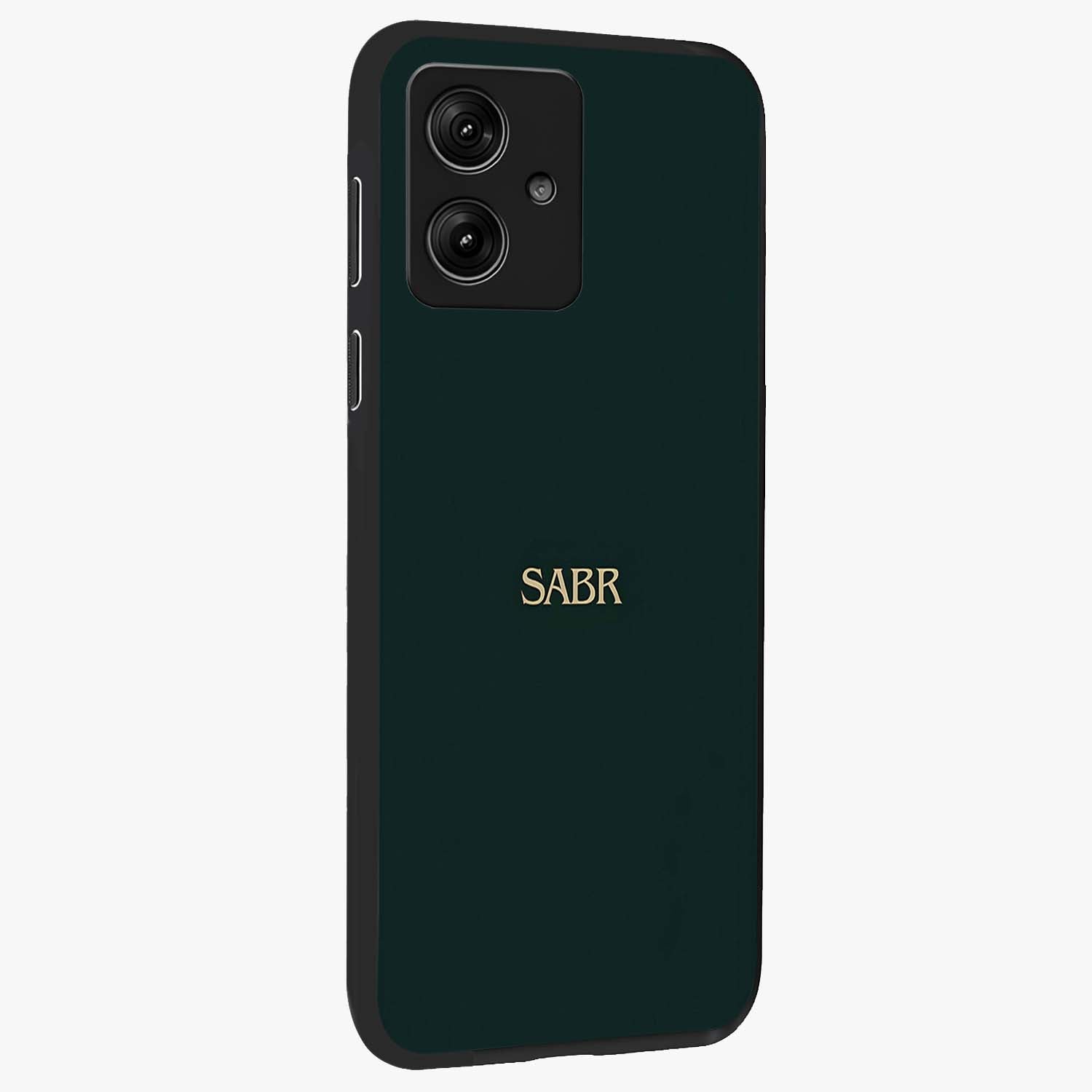 Sabr Minimal Patience Glass Case upright view showcasing calm minimalist artwork with motivational patience theme.