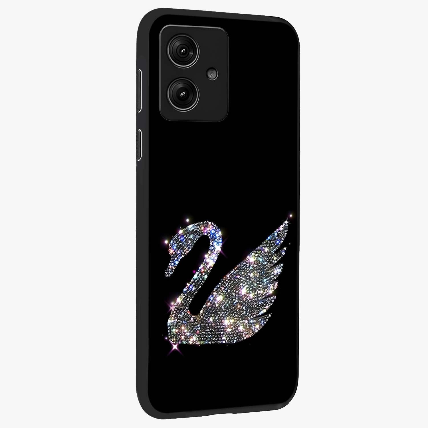 Starlit Swan Grace Glass Case upright view showcasing beautiful swan artwork with peaceful night themed design.