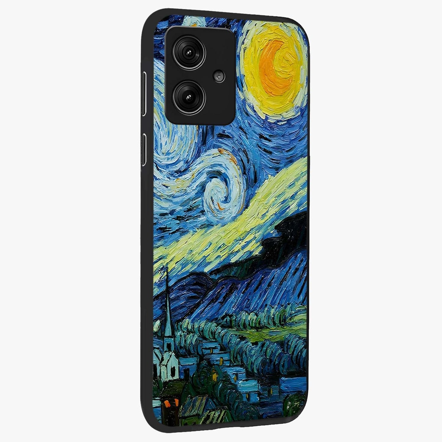 Van Gogh Art Glass Case upright view showcasing expressive painting style artwork with timeless artistic theme.