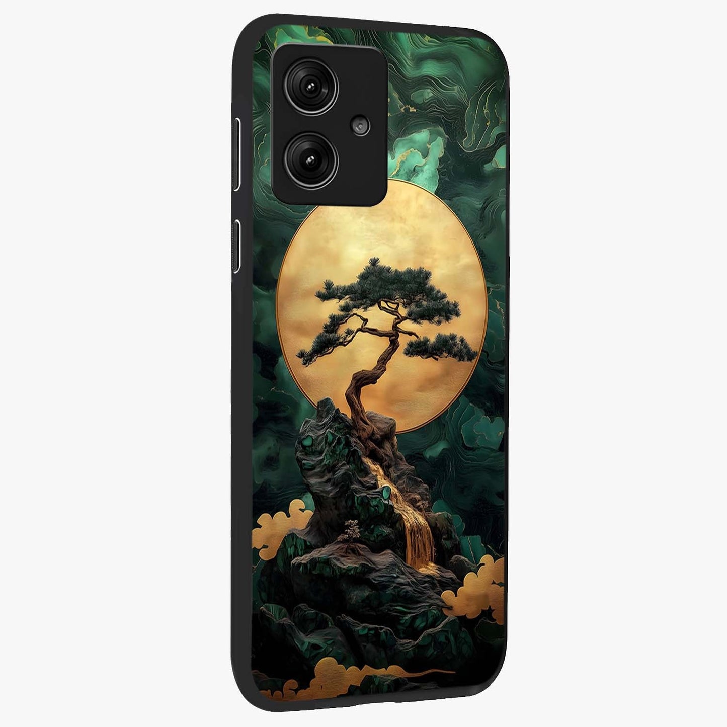 Zen Moon Rise Glass Case upright view showcasing serene moon artwork with tranquil night theme.