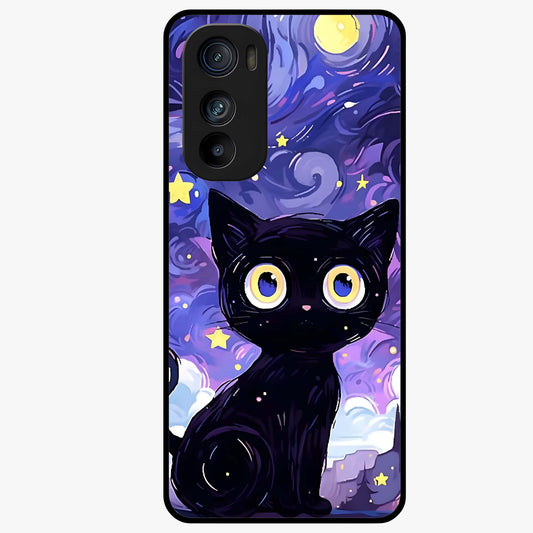 Abstract Cat Art Glass Case showing flat back view with artistic cat illustration and glossy glass finish.