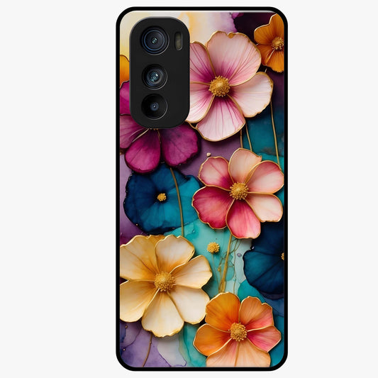 Artlyn Grace Flower Pattern Glass Case showing flat back view with elegant floral pattern artwork and glossy glass finish.