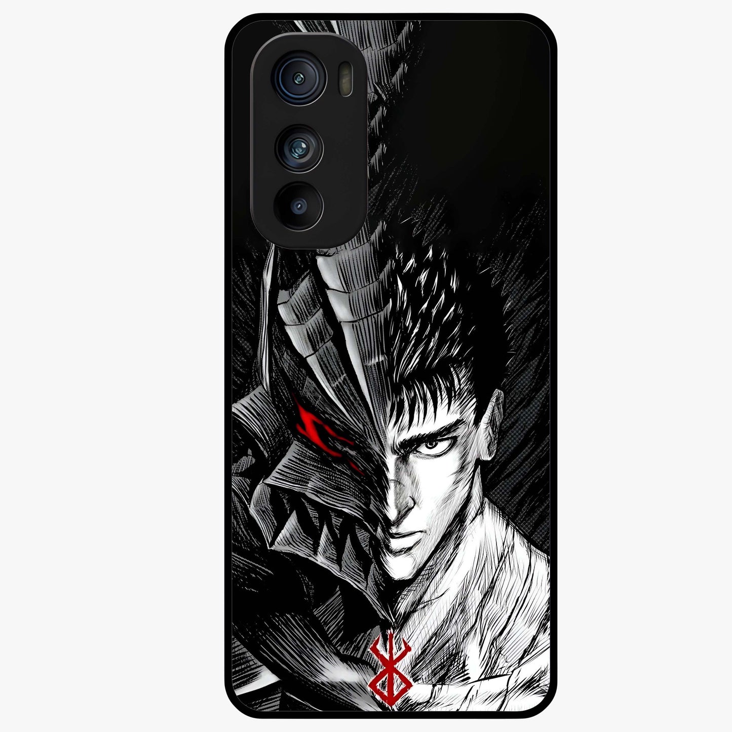 Berserker Blood Oath Glass Case showing flat back view with fierce warrior inspired artwork and glossy glass finish.