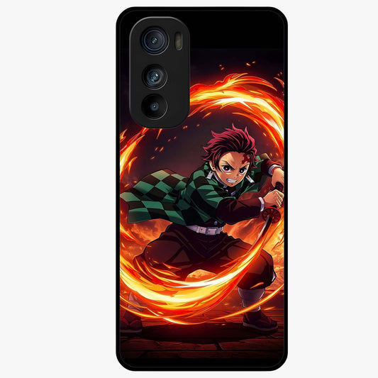 Blazing Sword Resolve Glass Case showing flat back view with fiery sword artwork and glossy glass finish.