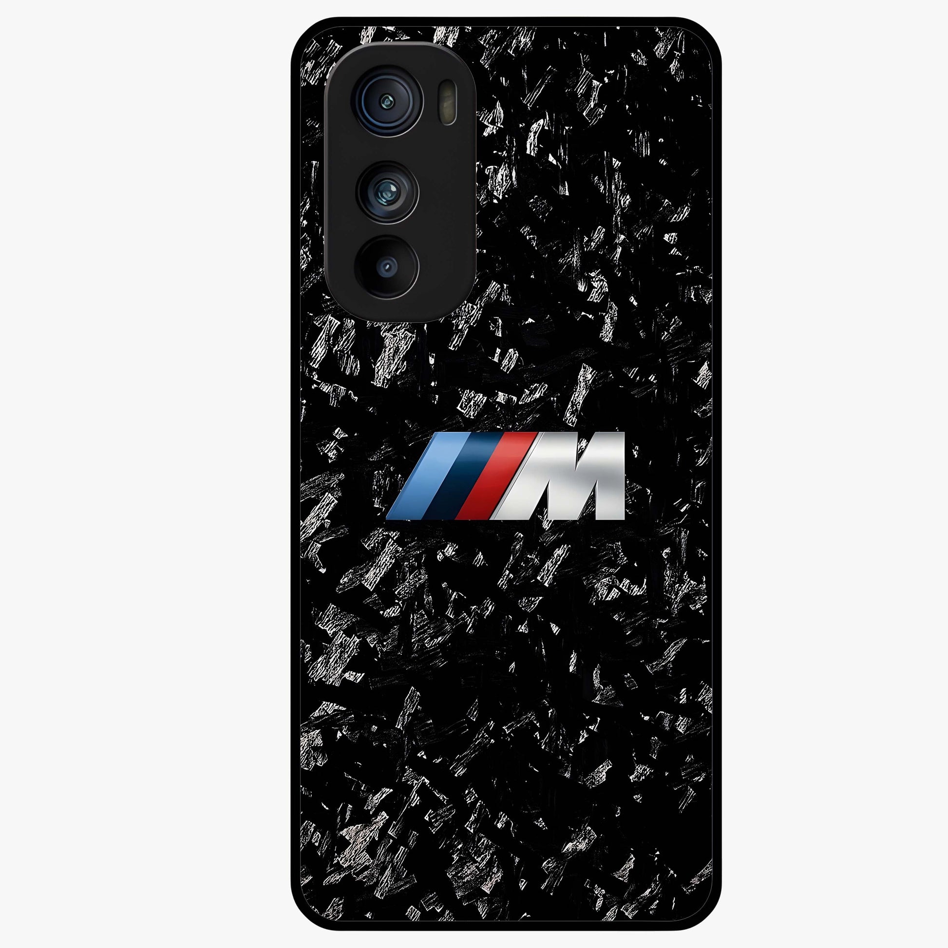 Carbon Speed Mark Glass Case showing flat back view with sporty carbon pattern artwork and glossy glass finish.