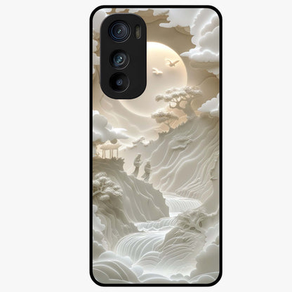 Celestial Origami Glass Case showing flat back view with artistic origami inspired celestial artwork and glossy glass finish.
