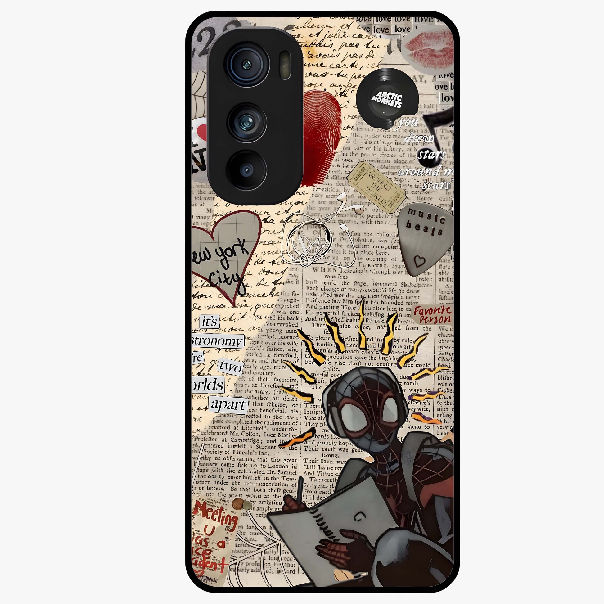 City Dream Sketch Glass Case showing flat back view with artistic city skyline sketch artwork and glossy glass finish.