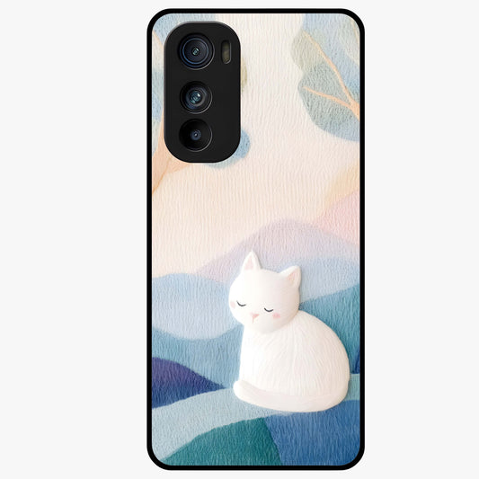 Cotton Dream Cat Glass Case showing flat back view with soft dreamy cat artwork and glossy glass finish.