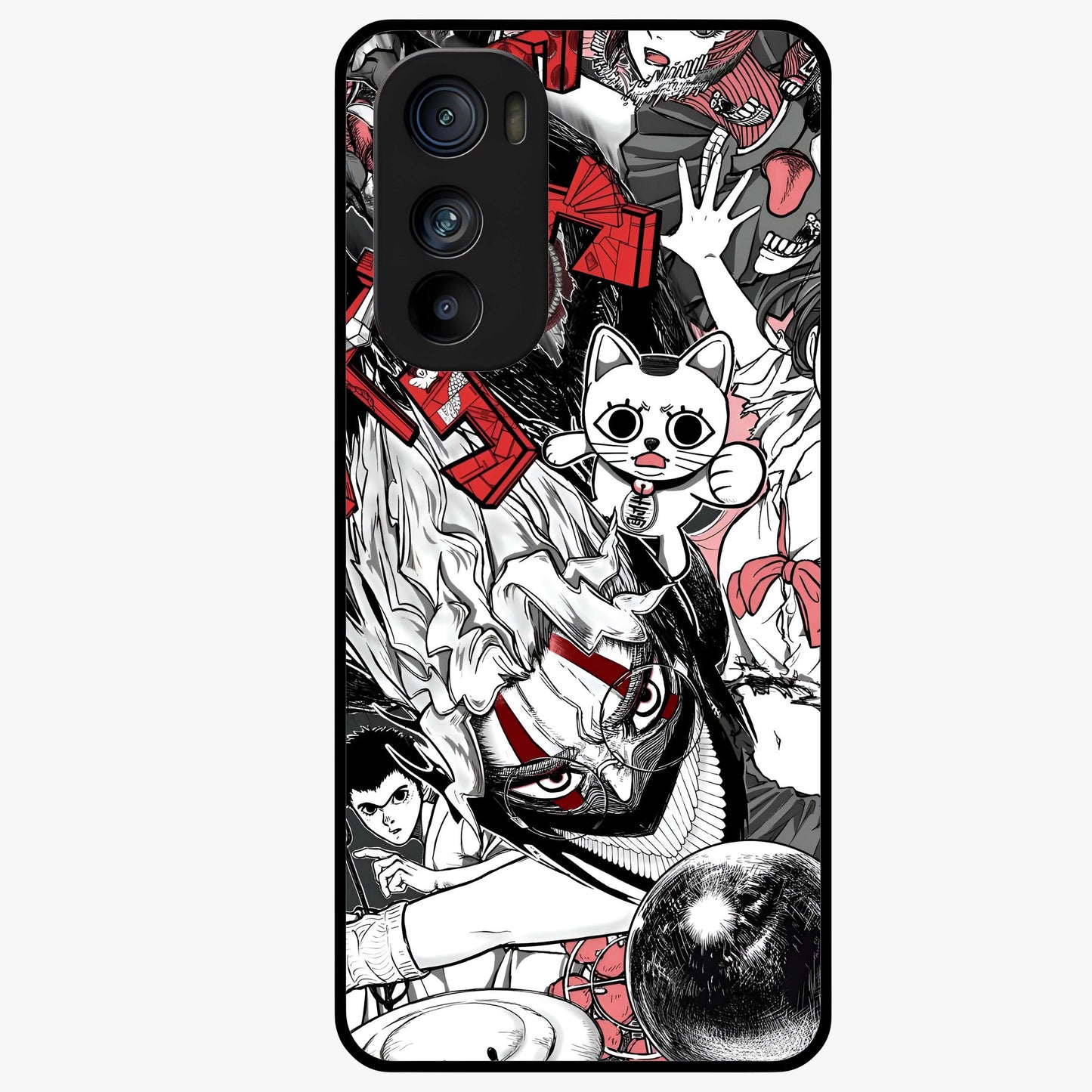 Crimson Chaos Panel Glass Case showing flat back view with bold crimson abstract artwork and glossy glass finish.