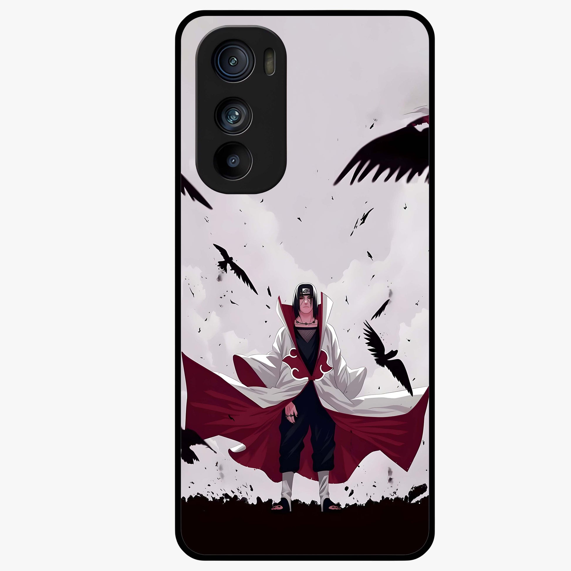 Crimson Crow Ascension Glass Case showing flat back view with mystical crow artwork and glossy glass finish.