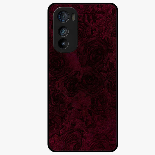 Crimson Fade Flow Glass Case showing flat back view with flowing crimson gradient artwork and glossy glass finish.