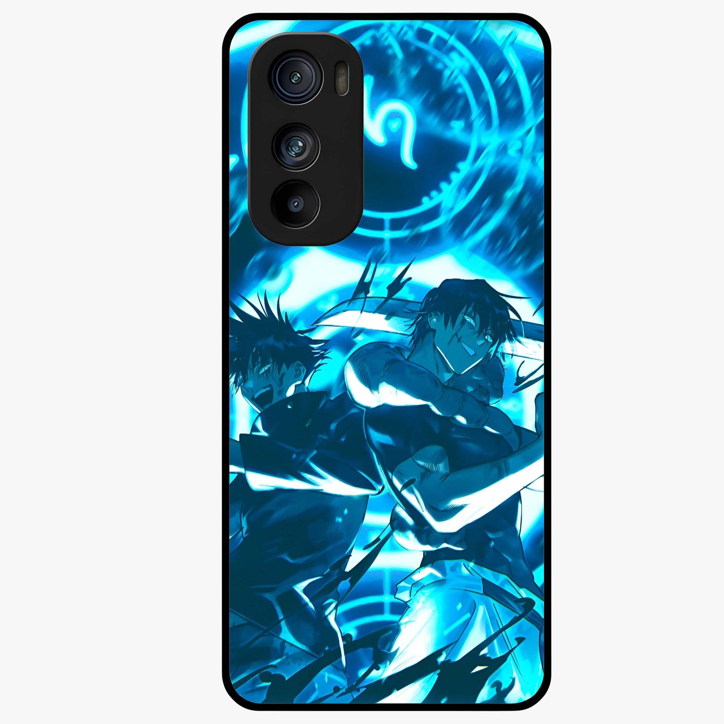 Cursed Energy Clash Glass Case showing flat back view with intense cursed energy artwork and glossy glass finish.