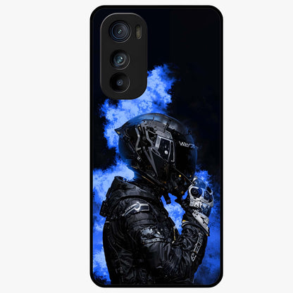 Cyber Sentinel Protocol Glass Case showing flat back view with futuristic cyber themed artwork and glossy glass finish.