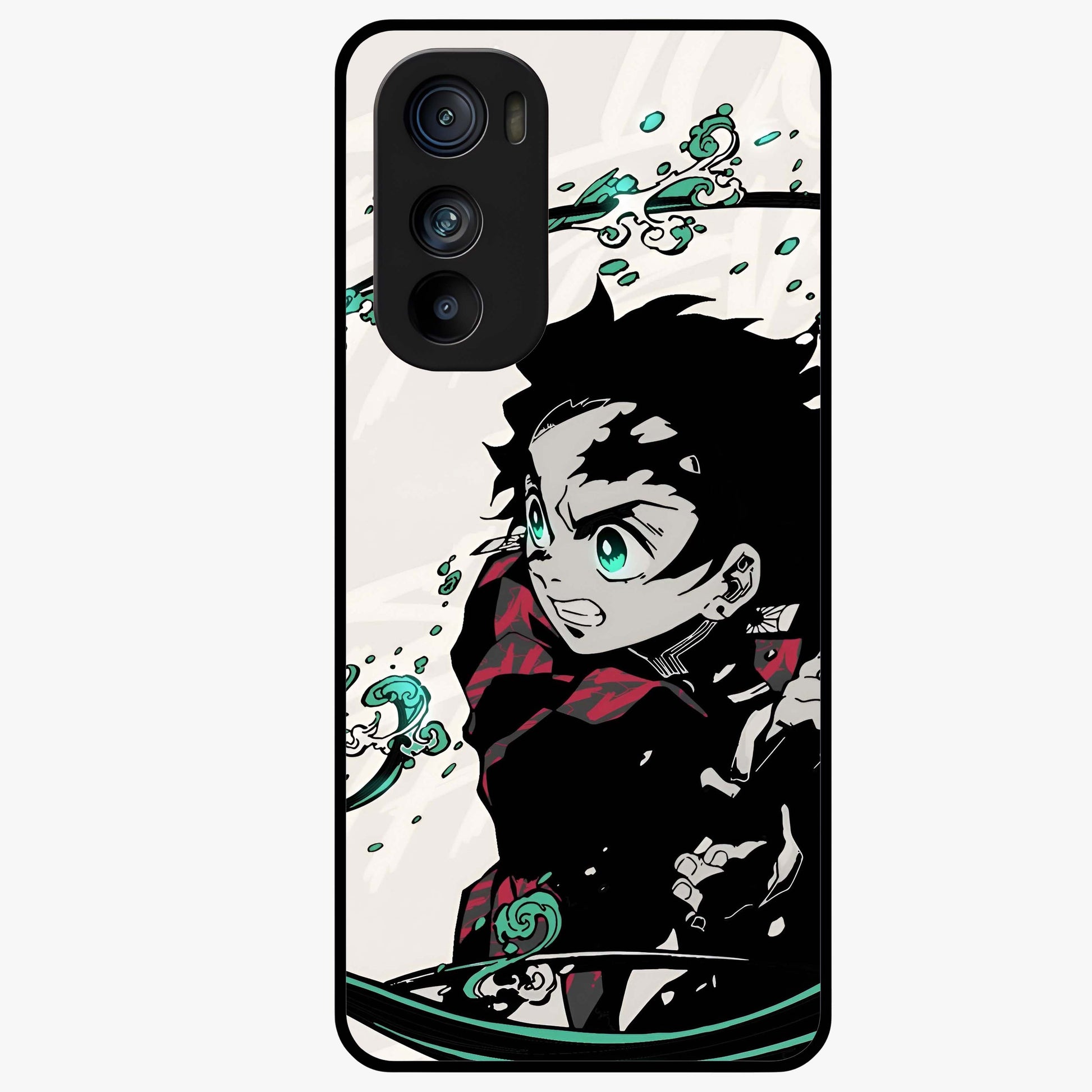 Demon Slayer Glass Case showing flat back view with bold anime inspired artwork and glossy glass finish.