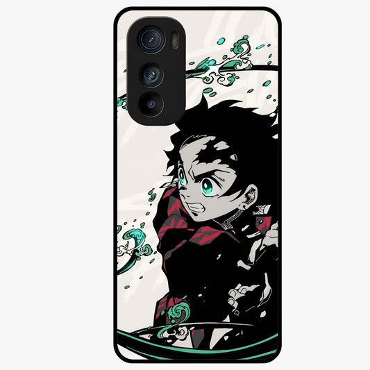 Demon Slayer Glass Case showing flat back view with bold anime inspired artwork and glossy glass finish.