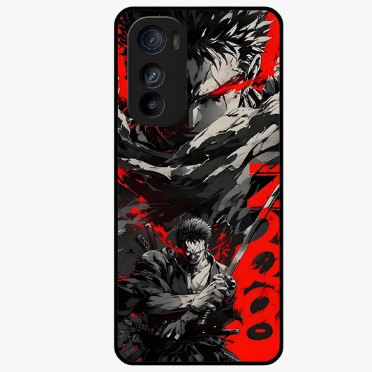 Demon Sword Resolve Glass Case showing flat back view with fierce sword warrior artwork and glossy glass finish.