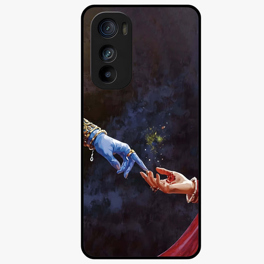 Divine Touch Eternal Glass Case showing flat back view with spiritual themed artwork and glossy glass finish.