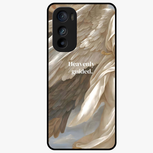 Divine Winged Grace Glass Case showing flat back view with elegant wing inspired artwork and glossy glass finish.