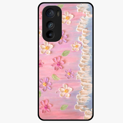 Dreamy Painted Garden Glass Case showing flat back view with artistic painted floral garden artwork and glossy glass finish.