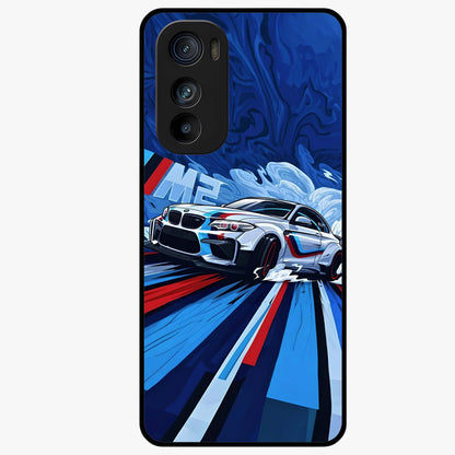 Drift Power Rush Glass Case showing flat back view with dynamic racing inspired artwork and glossy glass finish.