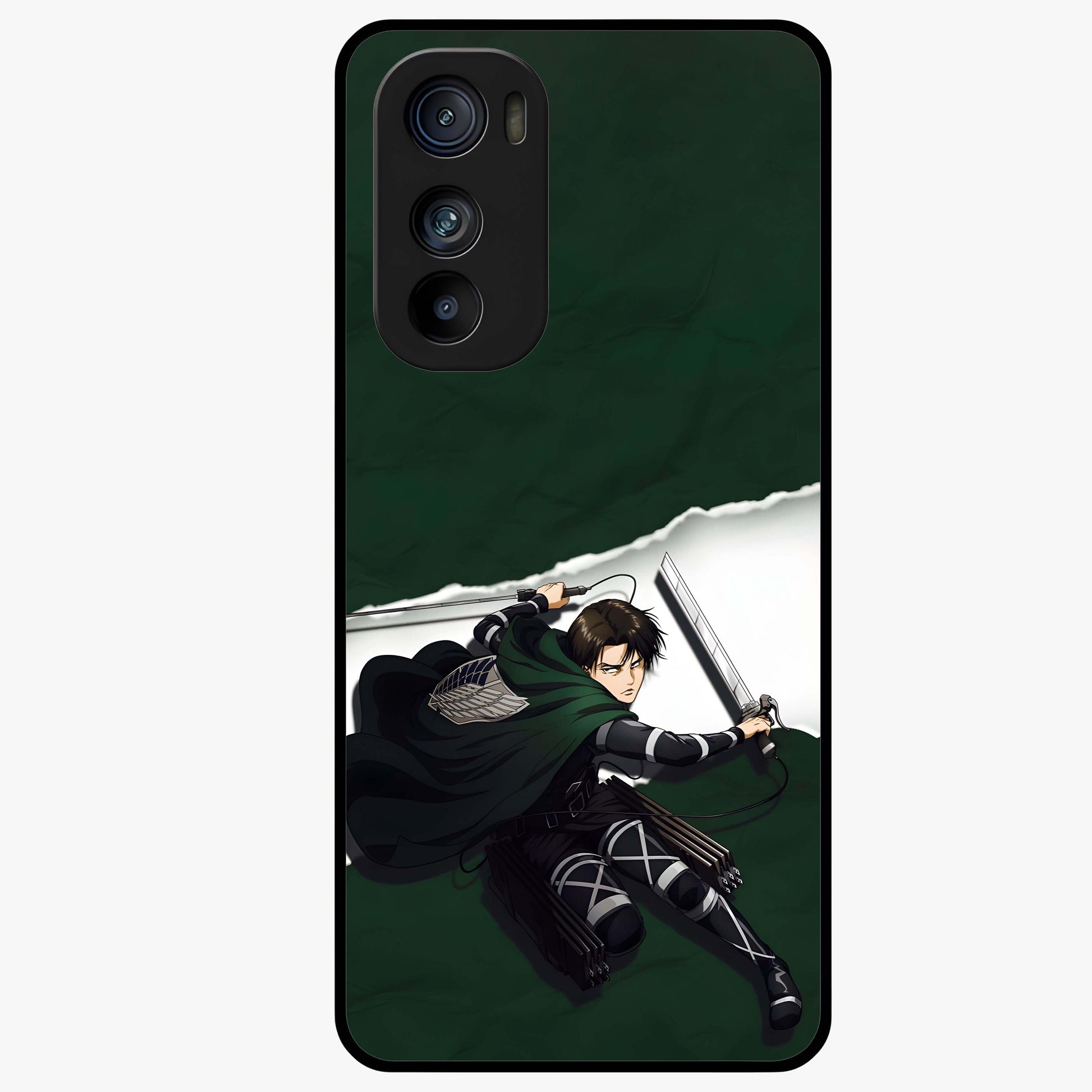 Emerald War Vanguard Glass Case showing flat back view with powerful warrior themed artwork and glossy glass finish.