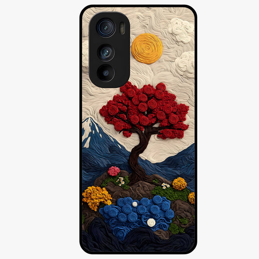Eternal Nature Tapestry Glass Case showing flat back view with intricate nature tapestry artwork and glossy glass finish.
