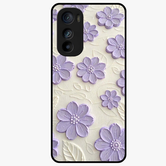 Floral Wall Art With Purple Flowers Glass Case showing flat back view with purple flower artwork and glossy glass finish.