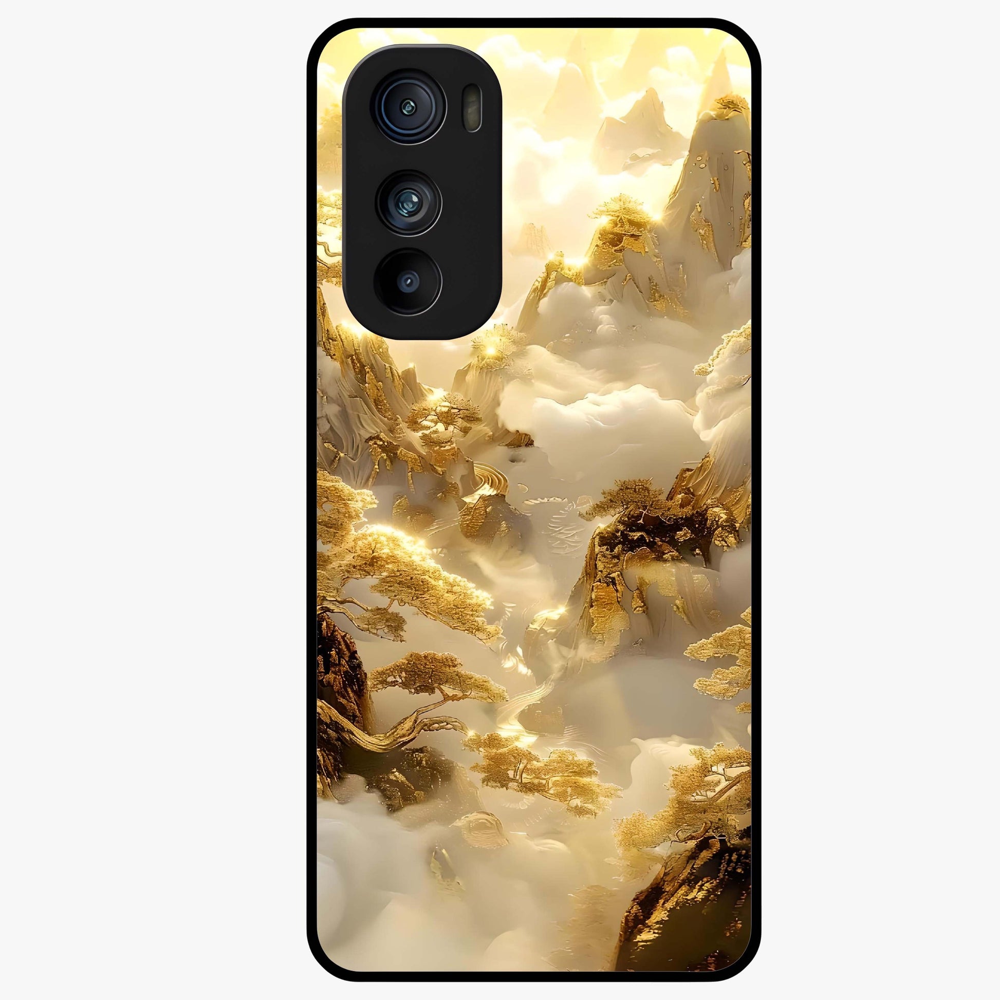 Gates Of Illumination Glass Case showing flat back view with mystical illuminated gate artwork and glossy glass finish.