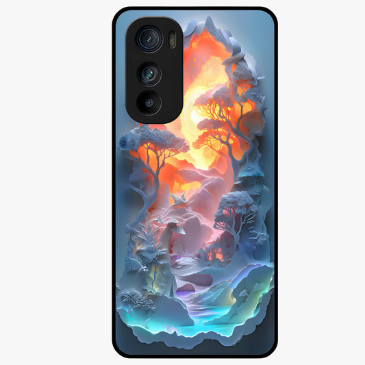 Glow Forest Portal Glass Case showing flat back view with glowing forest portal artwork and glossy glass finish.