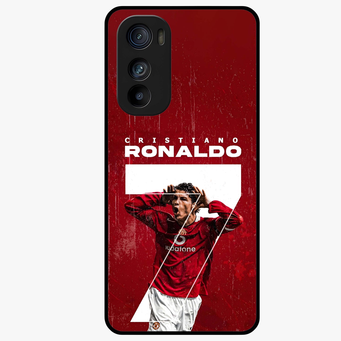Goal Celebration Legacy Glass Case showing flat back view with football celebration inspired artwork and glossy glass finish.
