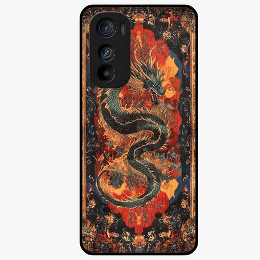 Inferno Dragon Soul Glass Case showing flat back view with fiery dragon artwork and glossy glass finish.