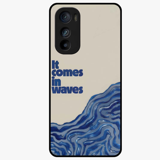 It Comes In Waves Quote Glass Case showing flat back view with inspirational wave themed quote artwork and glossy glass finish.